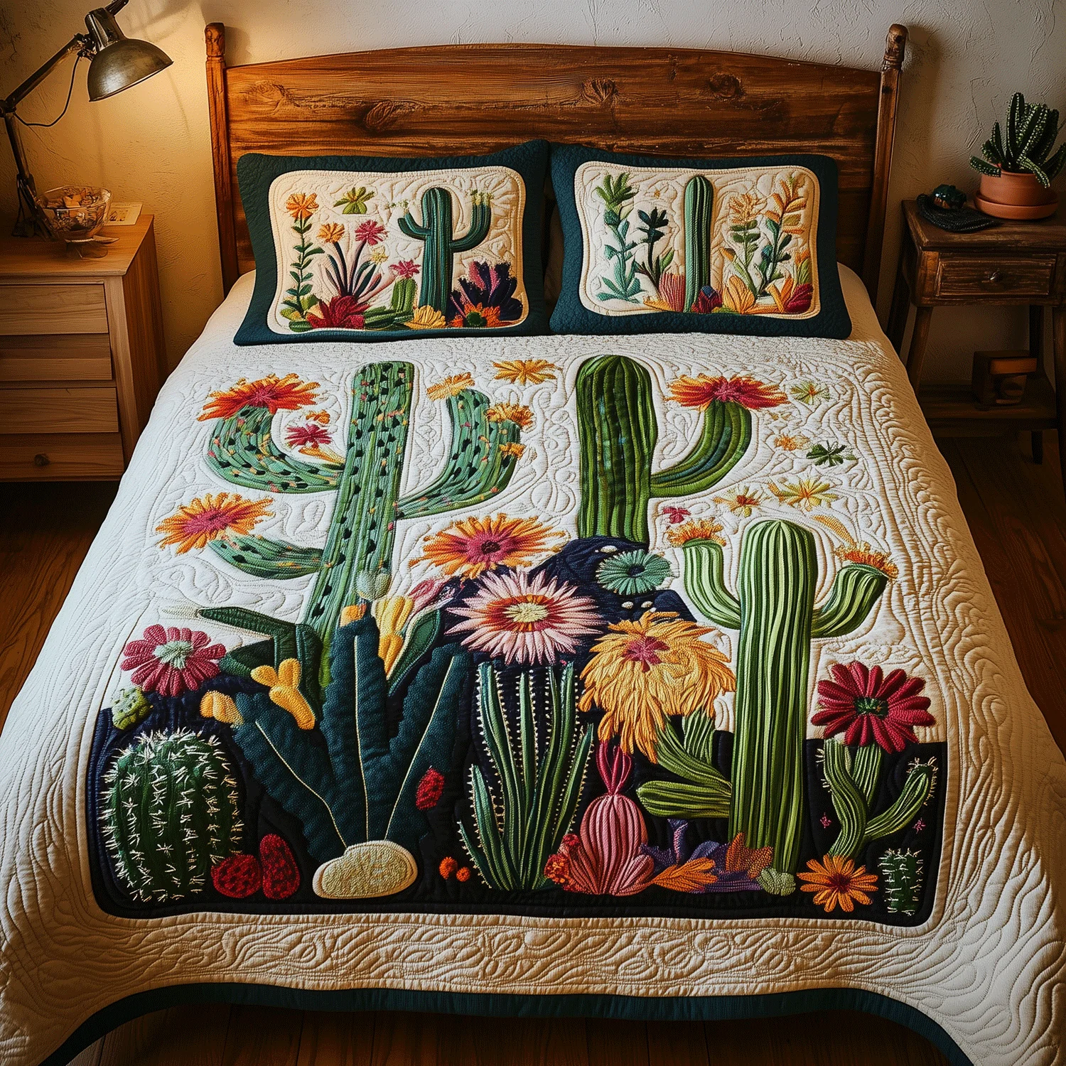Colorful Cactus 3-Piece Bedding Set