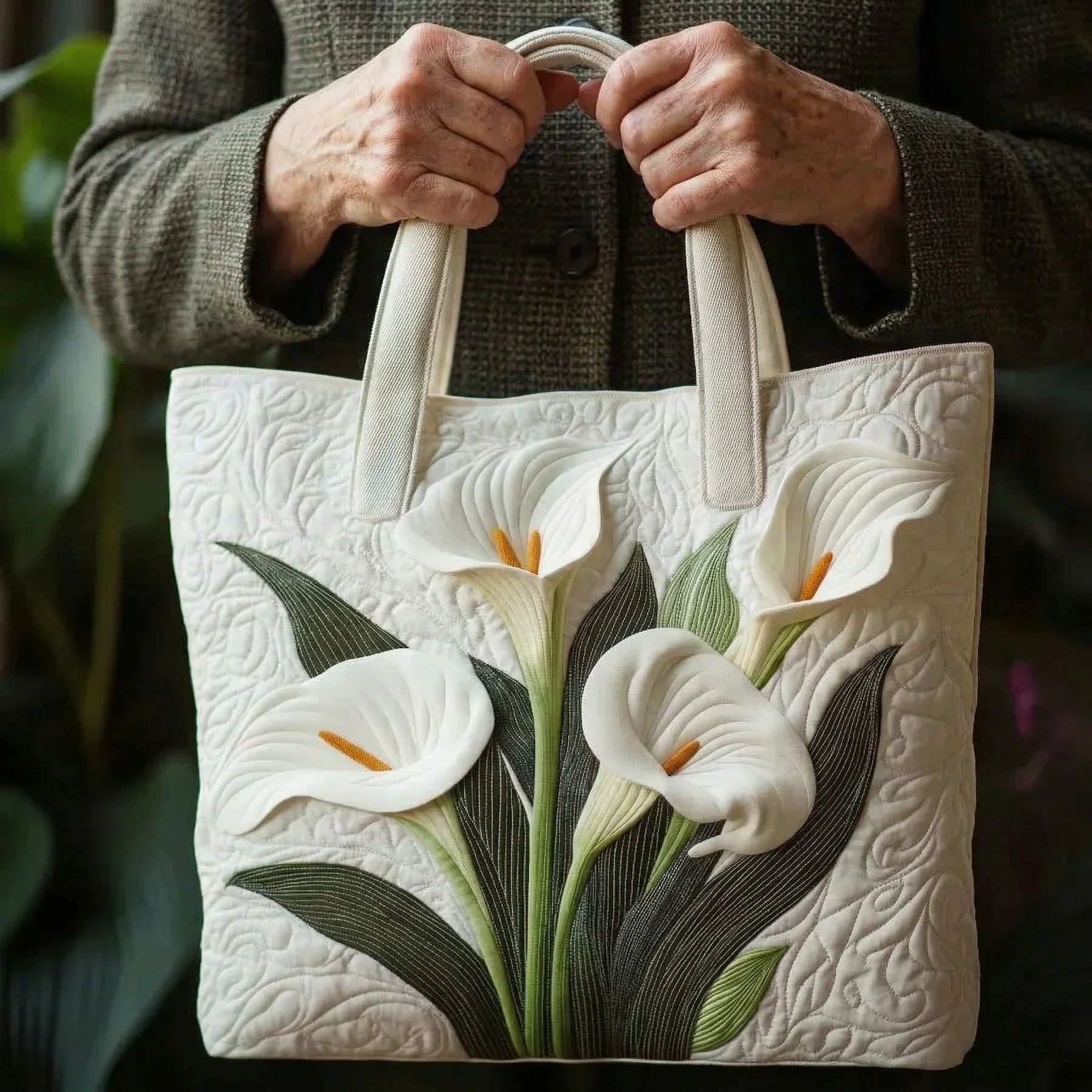 Quilted Artisan Bag - White Lilies - Image 2